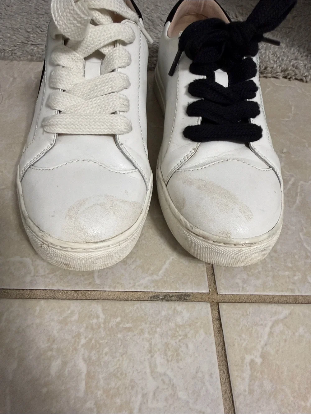 kate spade White Leather Sneakers with Black Spade Detail